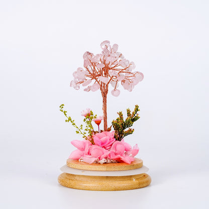 水晶樹永生花玻璃罩系列 (Crystal Tree Preserved Flower Dome Series) | 天然水晶與永生花的恆久祝福