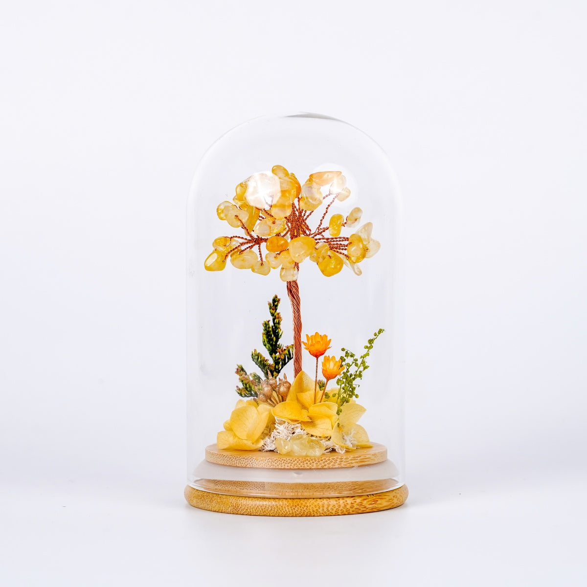 水晶樹永生花玻璃罩系列 (Crystal Tree Preserved Flower Dome Series) | 天然水晶與永生花的恆久祝福