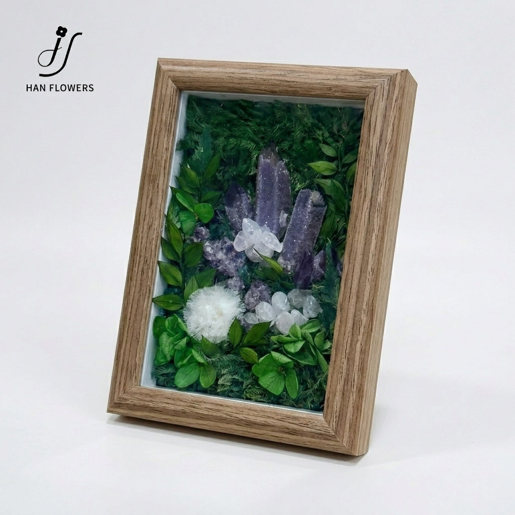 Serene Purple Amethyst Preserved Flower Photo Frame Ornament